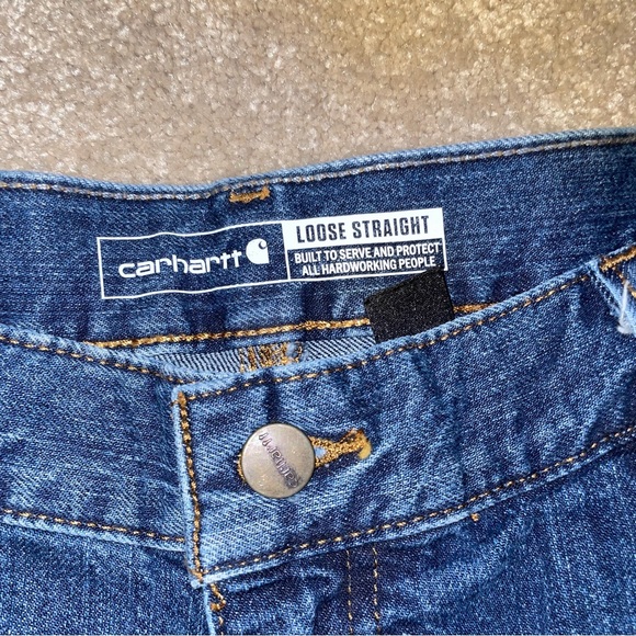 CARHARTT Men's Loose Straight Double-Front Denim Dungaree Size 34X32 - Picture 2 of 6